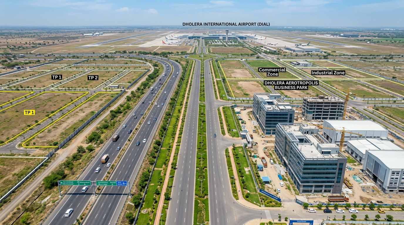 Grand multilane highway and aviation corridor connecting Dholera International Airport to the Ahmedabad Dholera Expressway